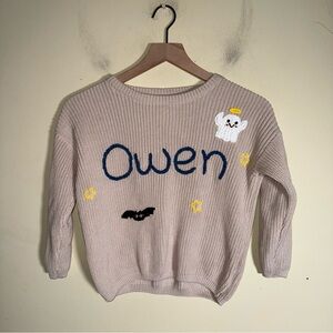 HANDMADE embroidered Halloween “Owen” cozy chunky knit sweater youth small